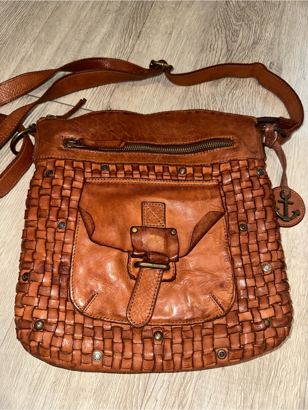 Harbour 2nd Brown Weave Boho Leather Crossbody Shoulder Bag Purse